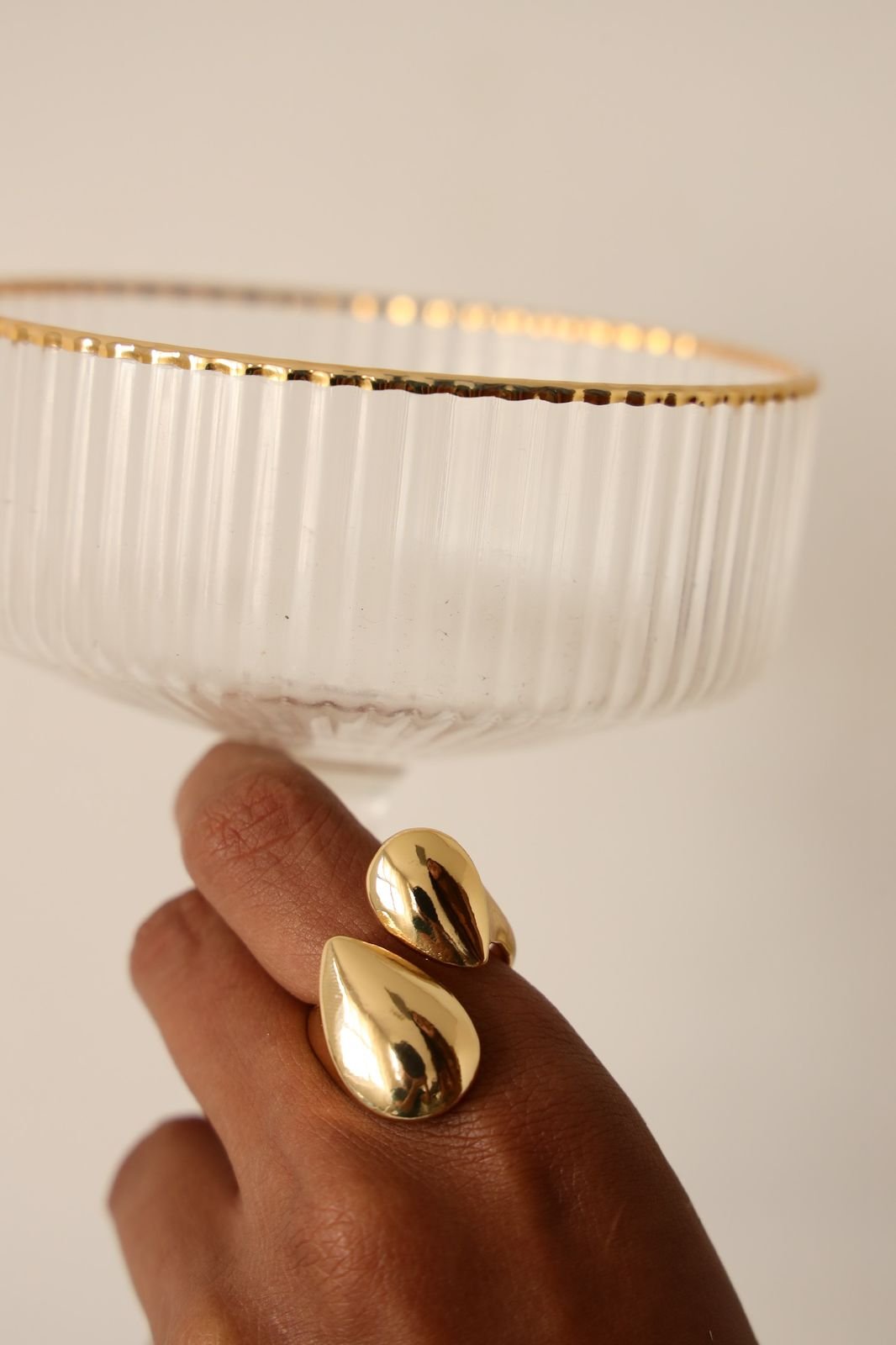 AN212 Anel 2 Gotas Lisas Ajustável Folheado á OURO