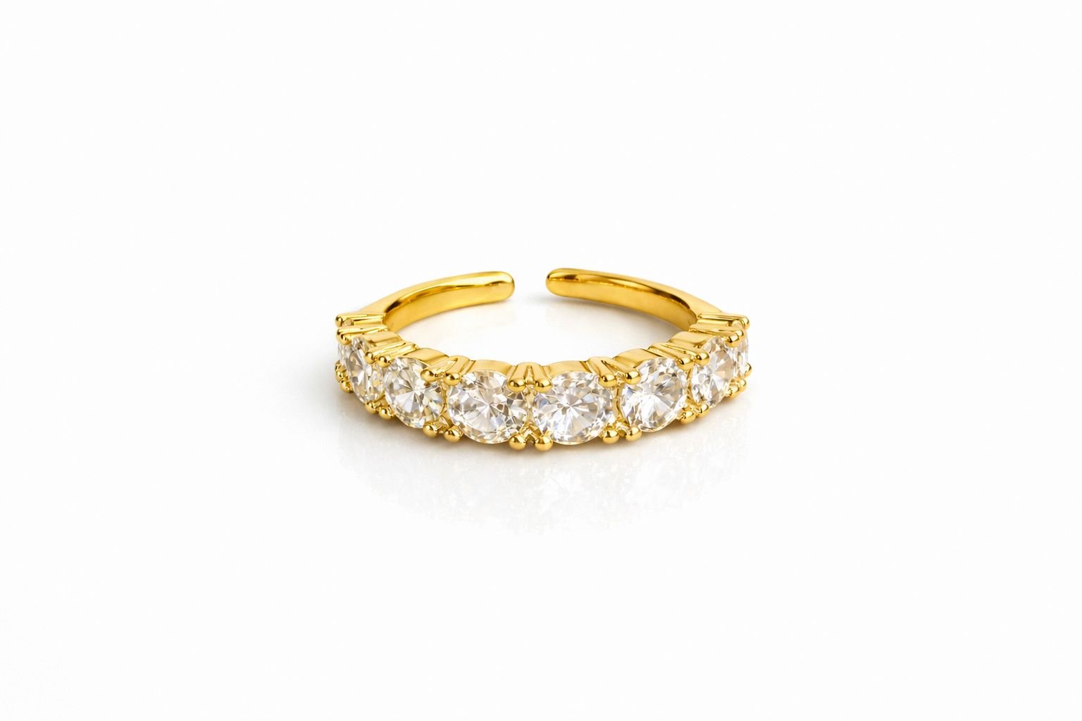 Anel Ajustável Cravejado com Zircônias Folheado a Ouro 18K ou Prata – Estilo Riviera Delicado