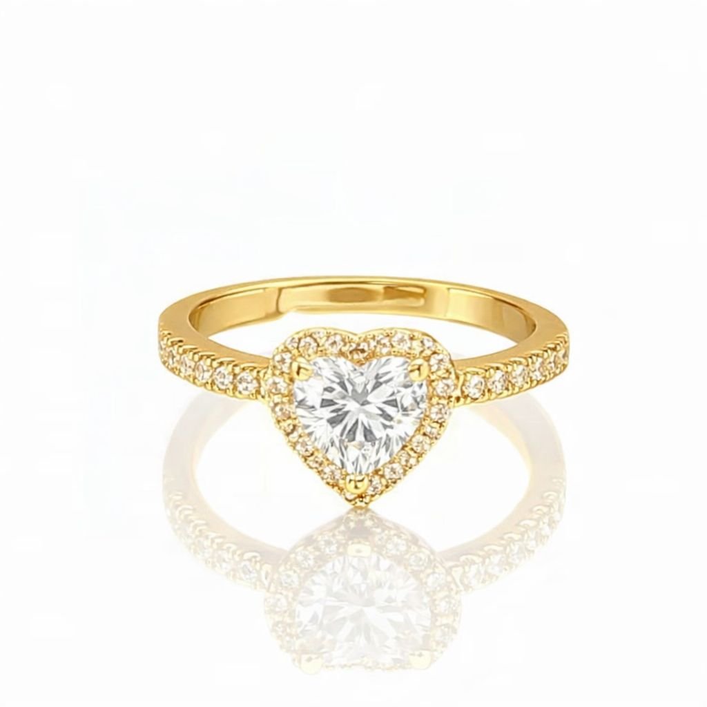 Anel Coração Ajustável Cristal com Zircônias Cravejadas Folheado