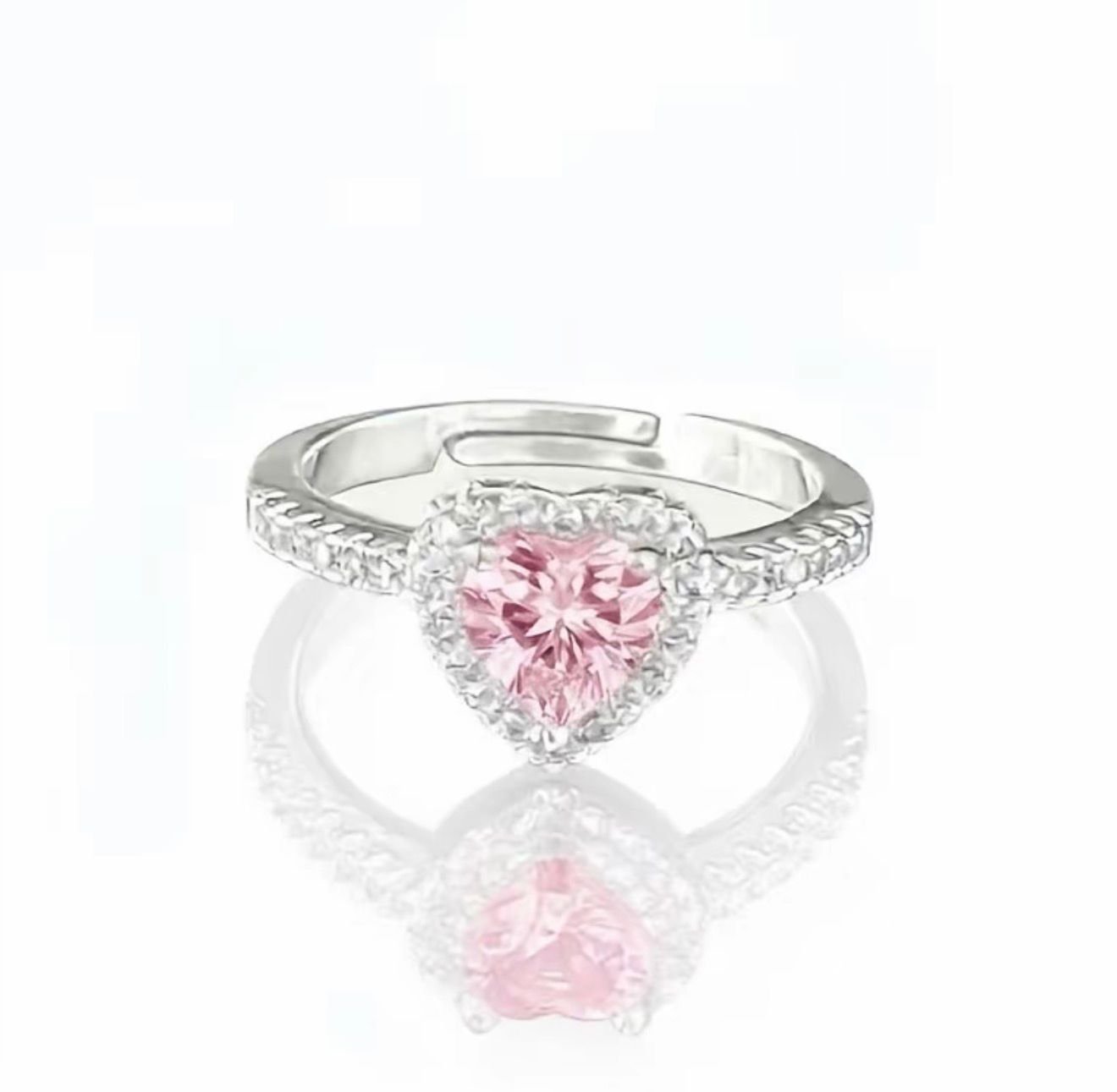 Anel Coração Ajustável Rosa com Zircônias Cravejadas Folheado