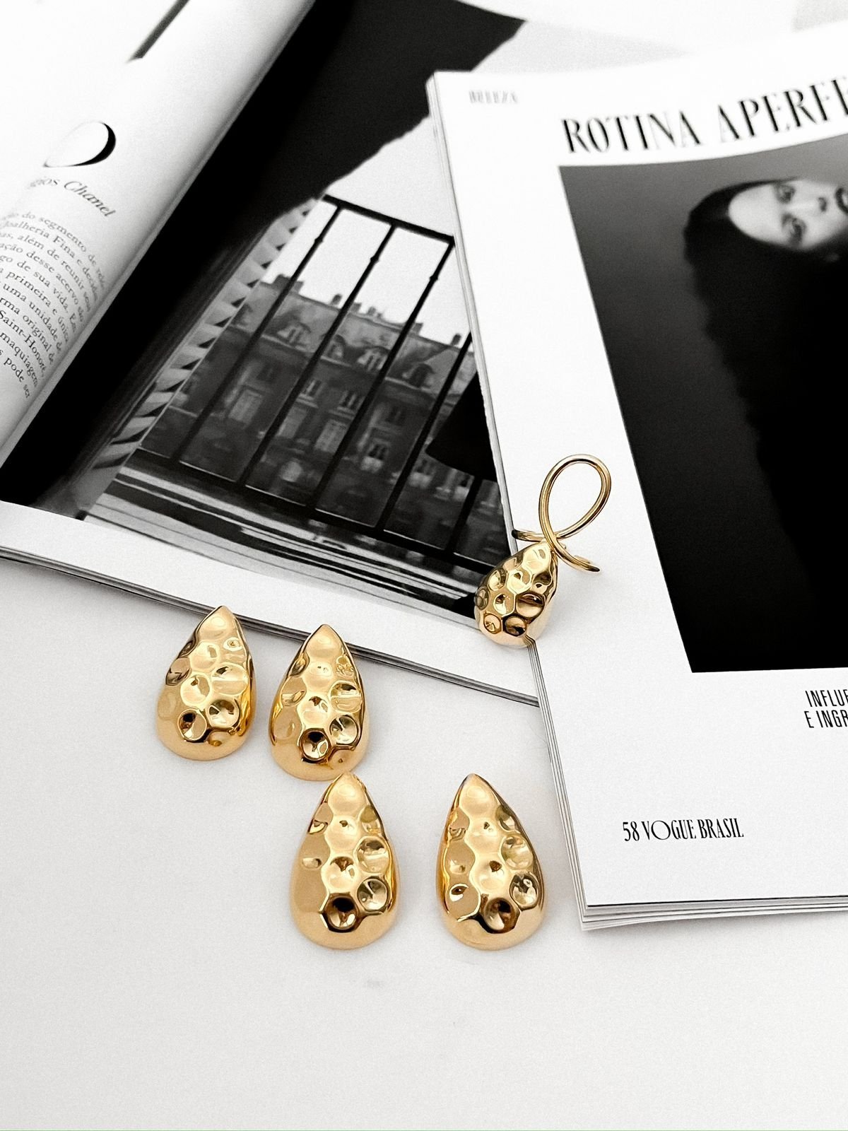 Anel fio gota martelada ajustável Semi jóia