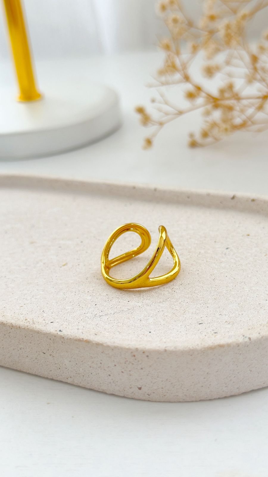 Anel Meia Curva Dourado Ajustável Resistente á Água