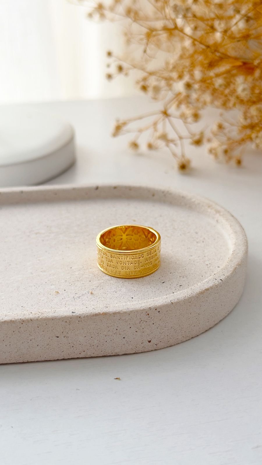 Anel Pai Nosso Com Cruz Cravejada em Semi Joia Banhado á OURO