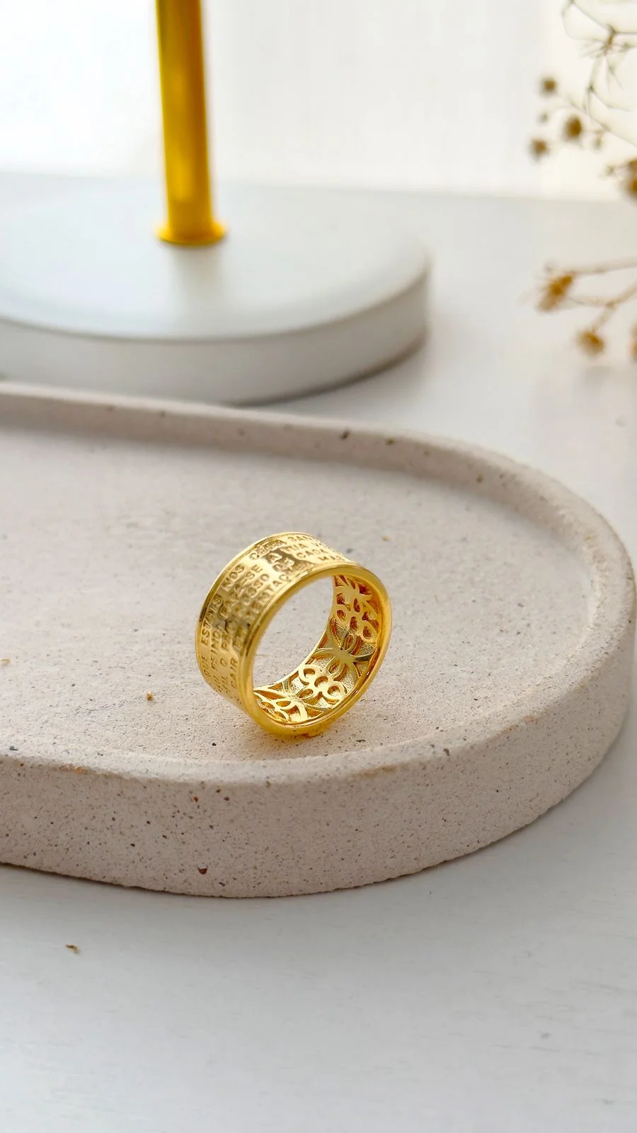 Anel Pai Nosso Com Cruz Cravejada em Semi Joia Banhado á OURO