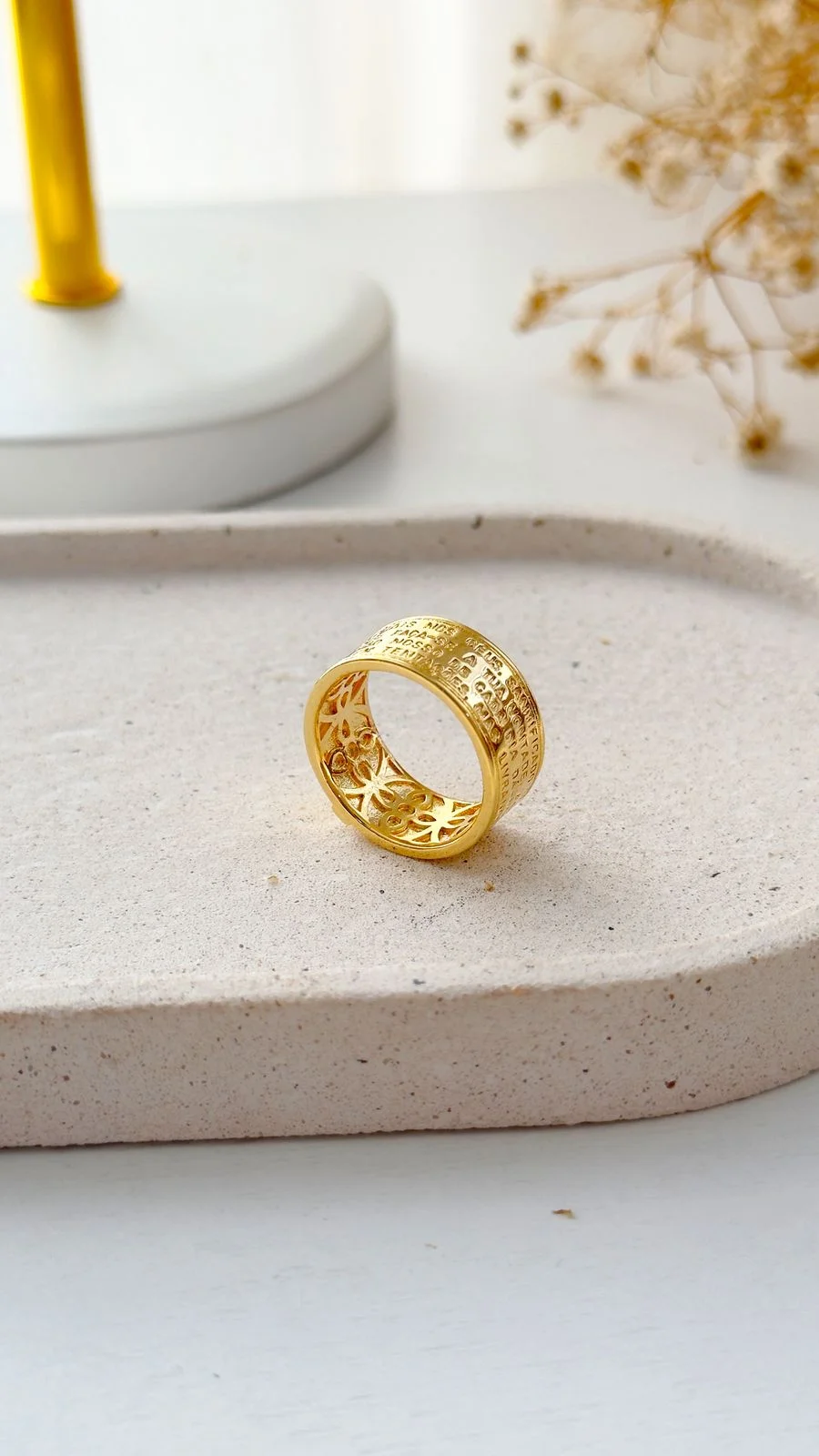 Anel Pai Nosso Com Cruz Cravejada em Semi Joia Banhado á OURO