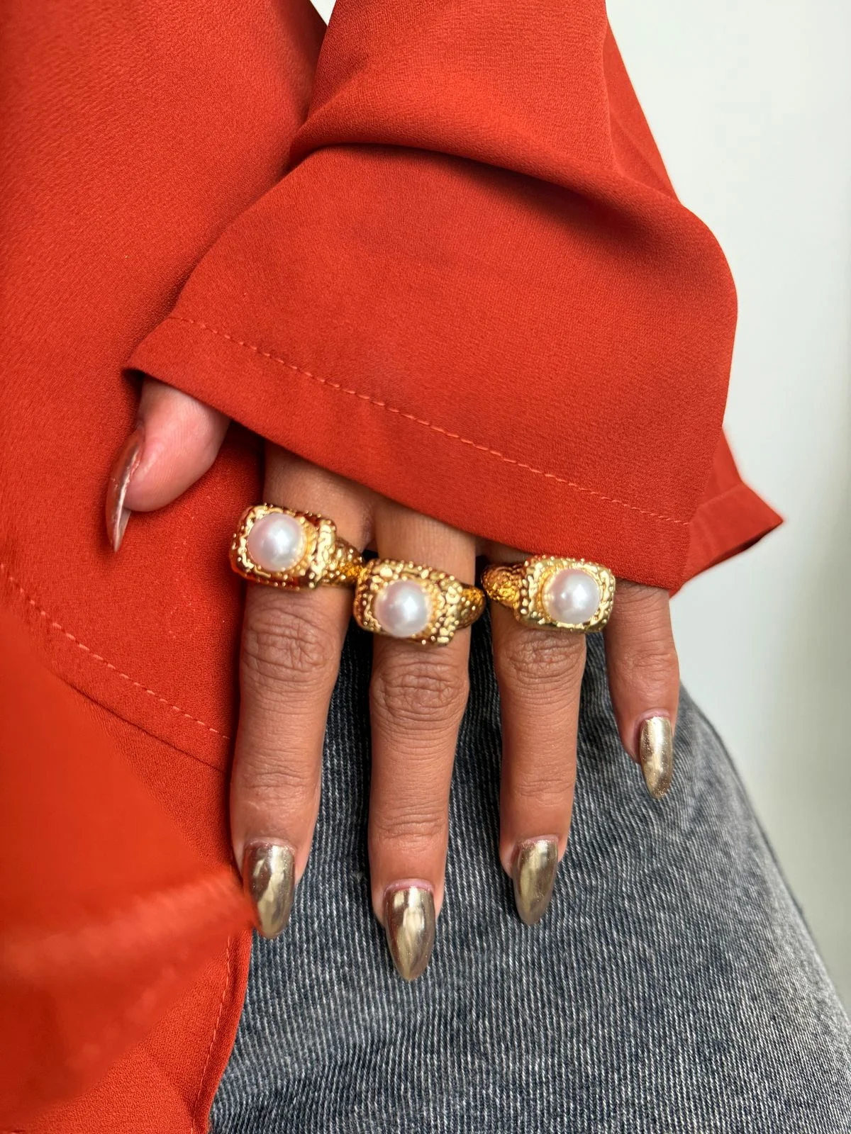 Anel Pérola Martelado Folheado á OURO18k