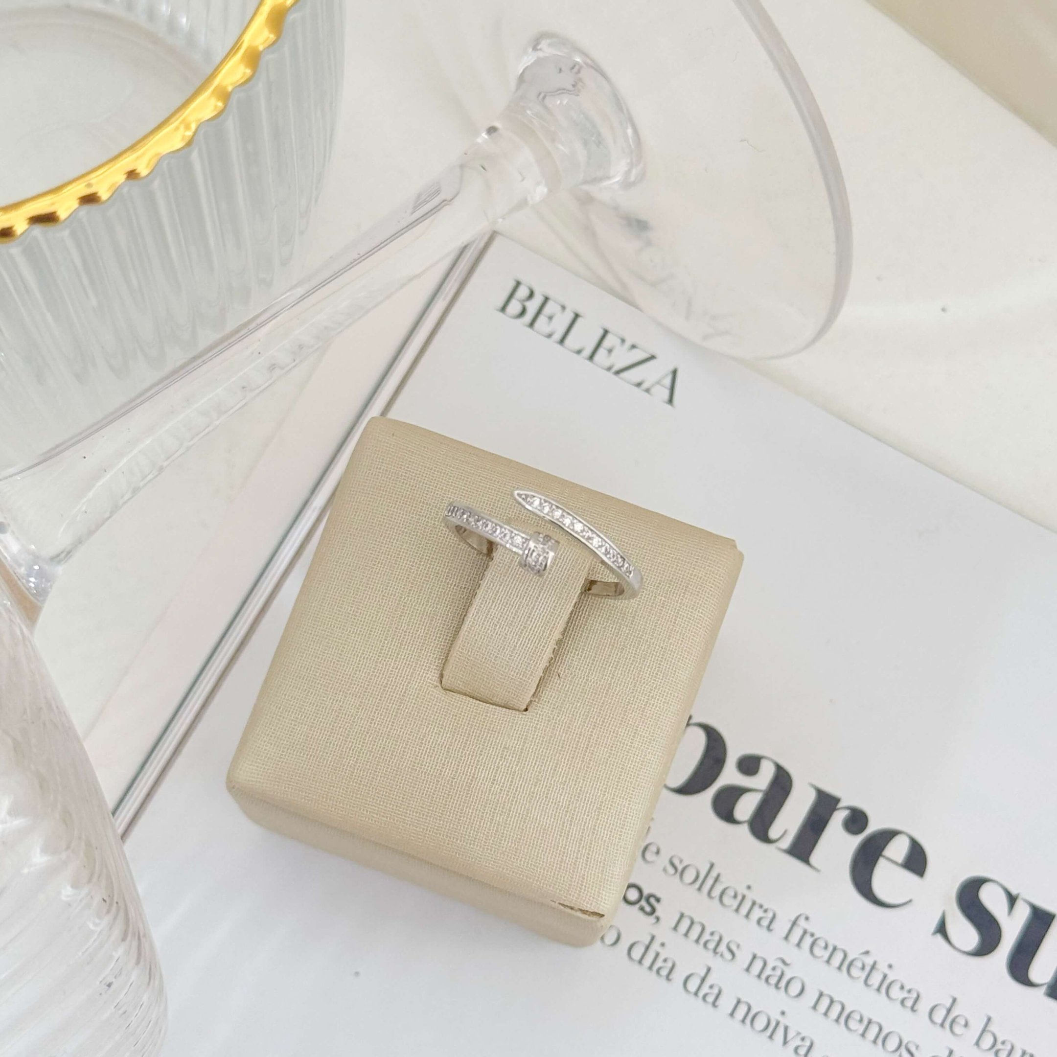 Anel Prego Cravejado Ajustavel Folheado