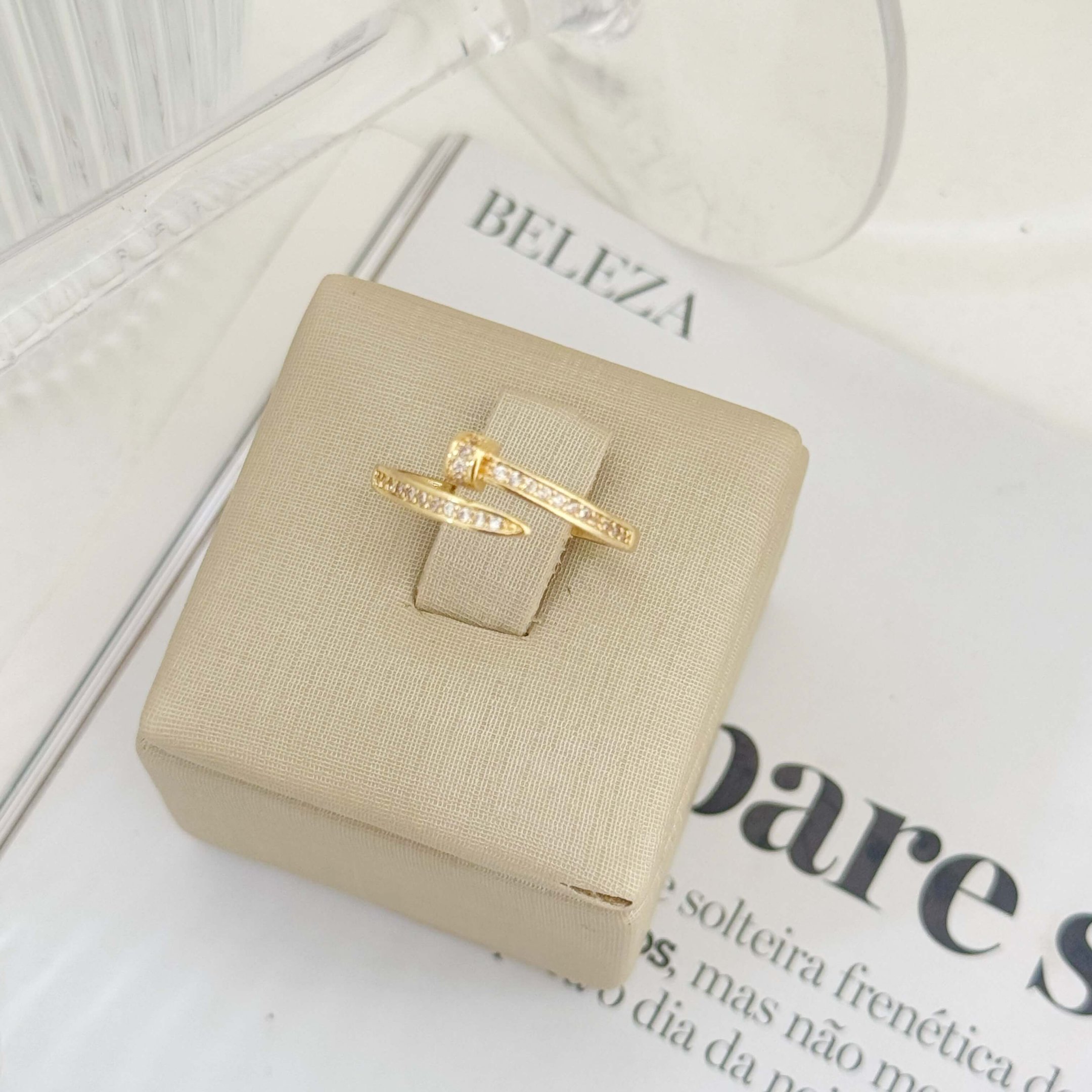 Anel Prego Cravejado Ajustavel Folheado