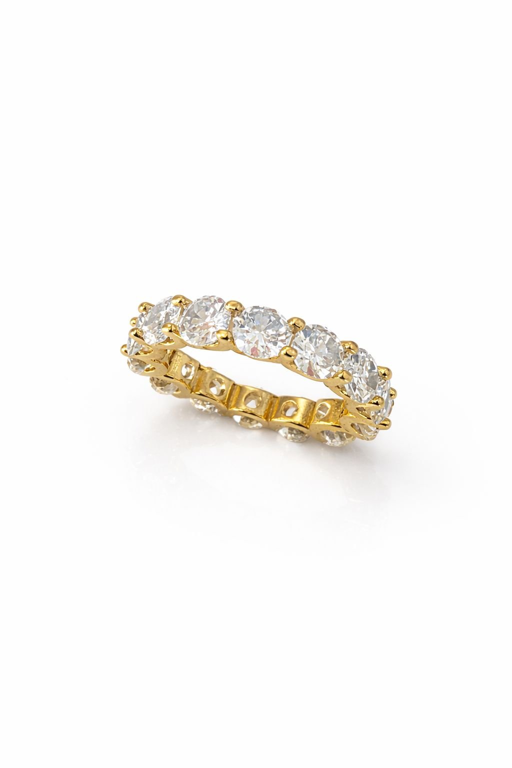 Anel Riviera com Zircônias Cravejadas Redondas Folheado Ouro