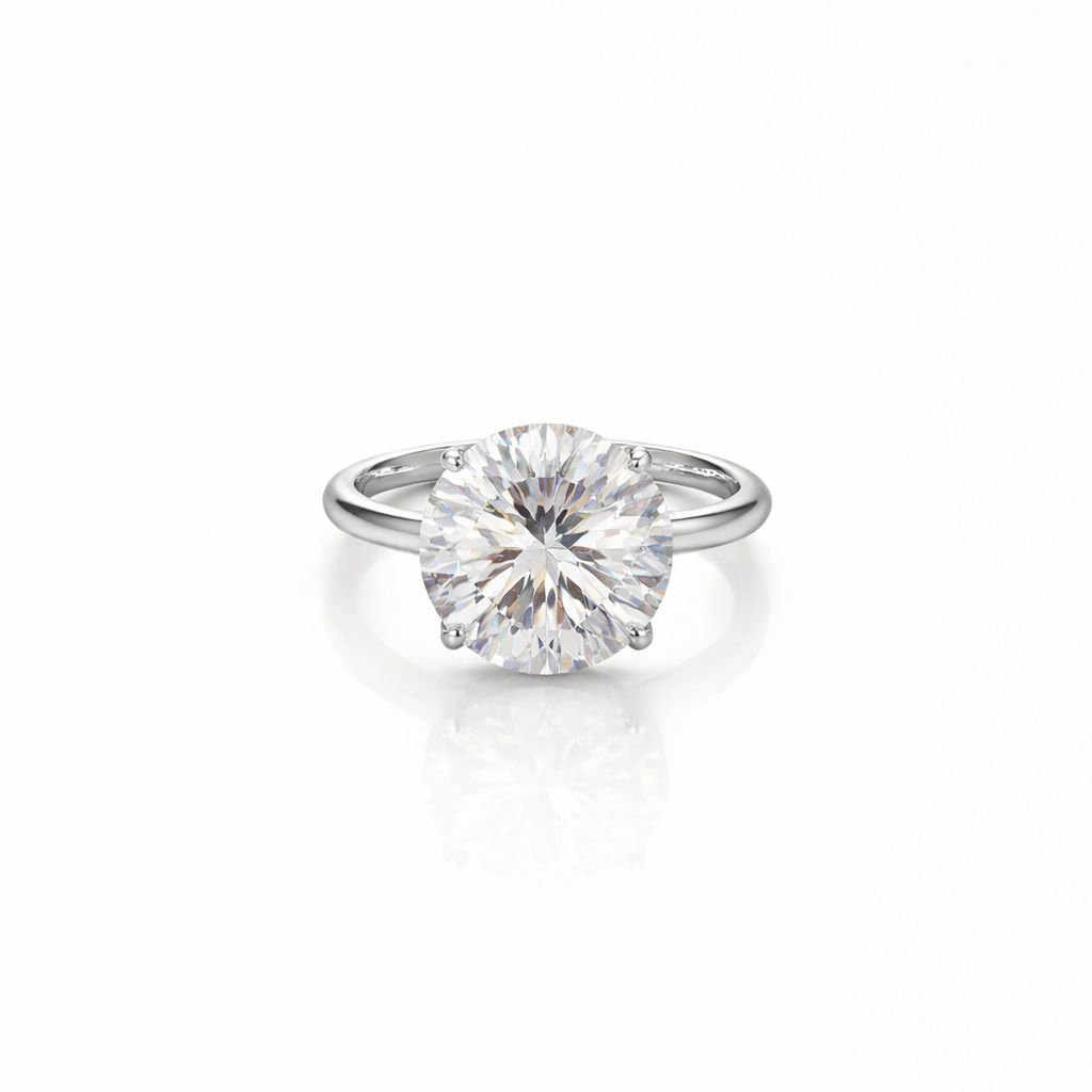 Anel Solitário 10mm Caixa Baixa Ajustável com Zircônia Folheado a Ouro 18K ou Prata – Alto Brilho