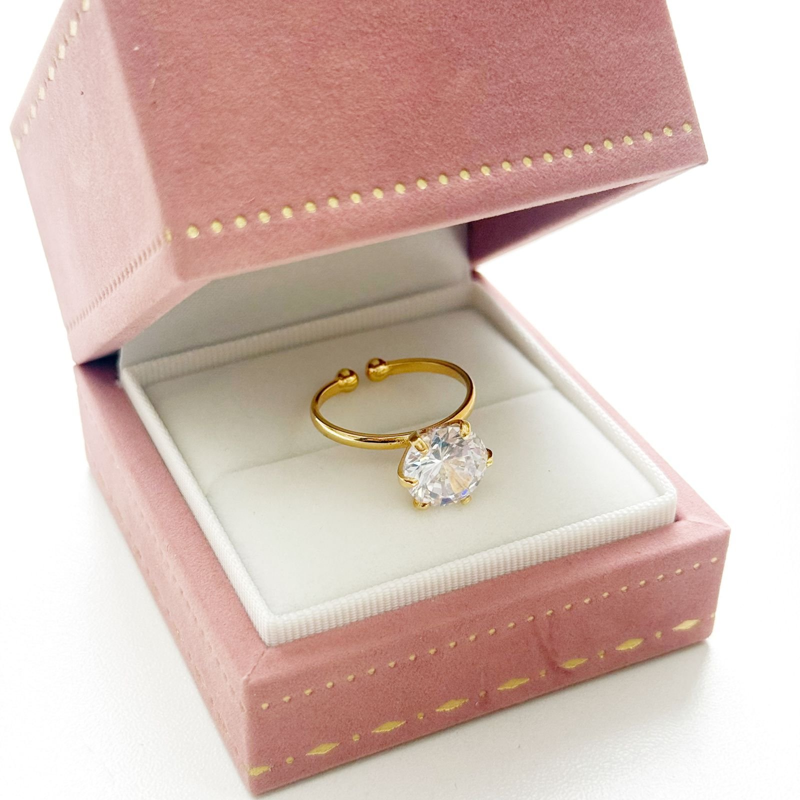 Anel Solitário Regulável com Zircônia 10mm Semi Joia Banhada a Ouro e Prata