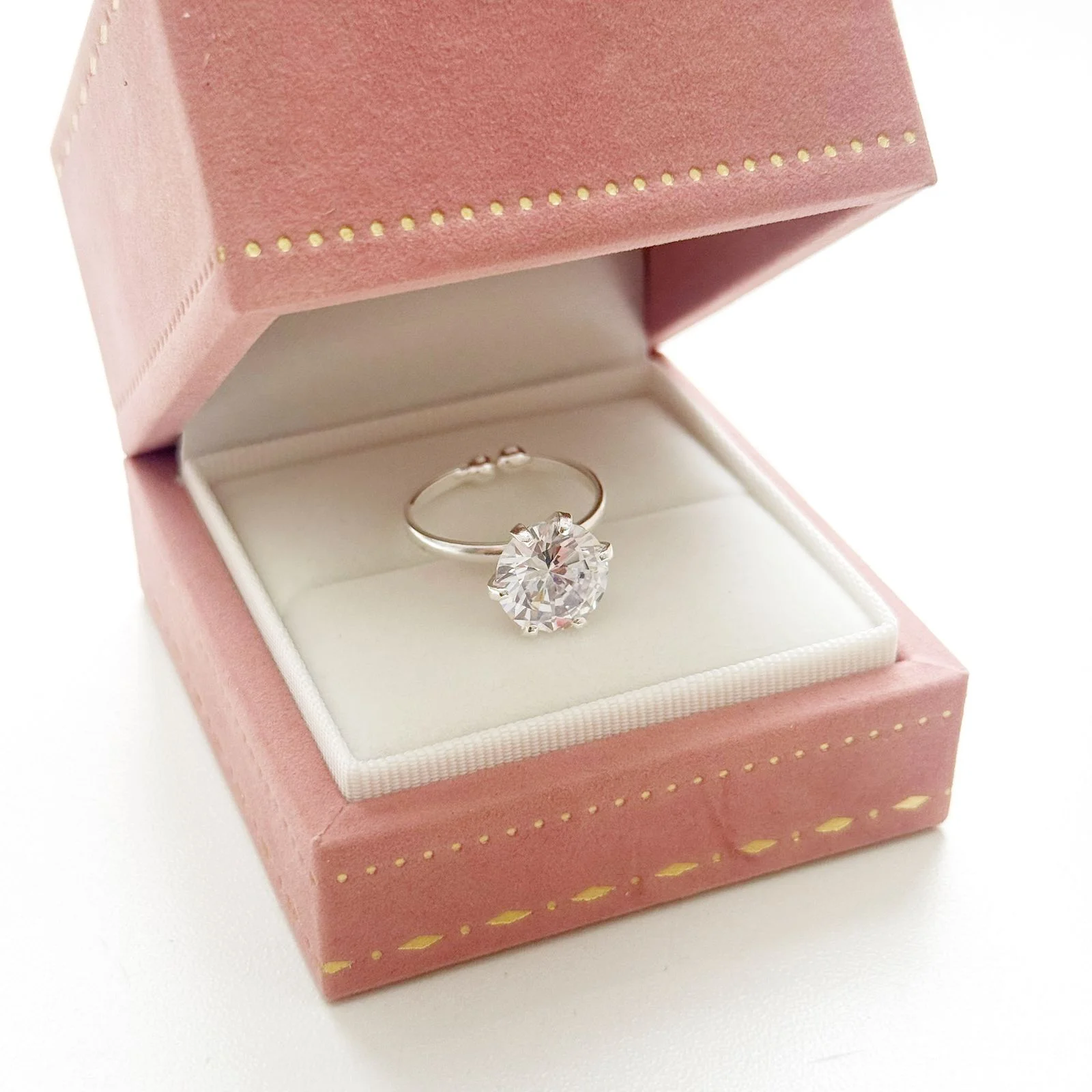 Anel Solitário Regulável com Zircônia 10mm Semi Joia Banhada a Ouro e Prata