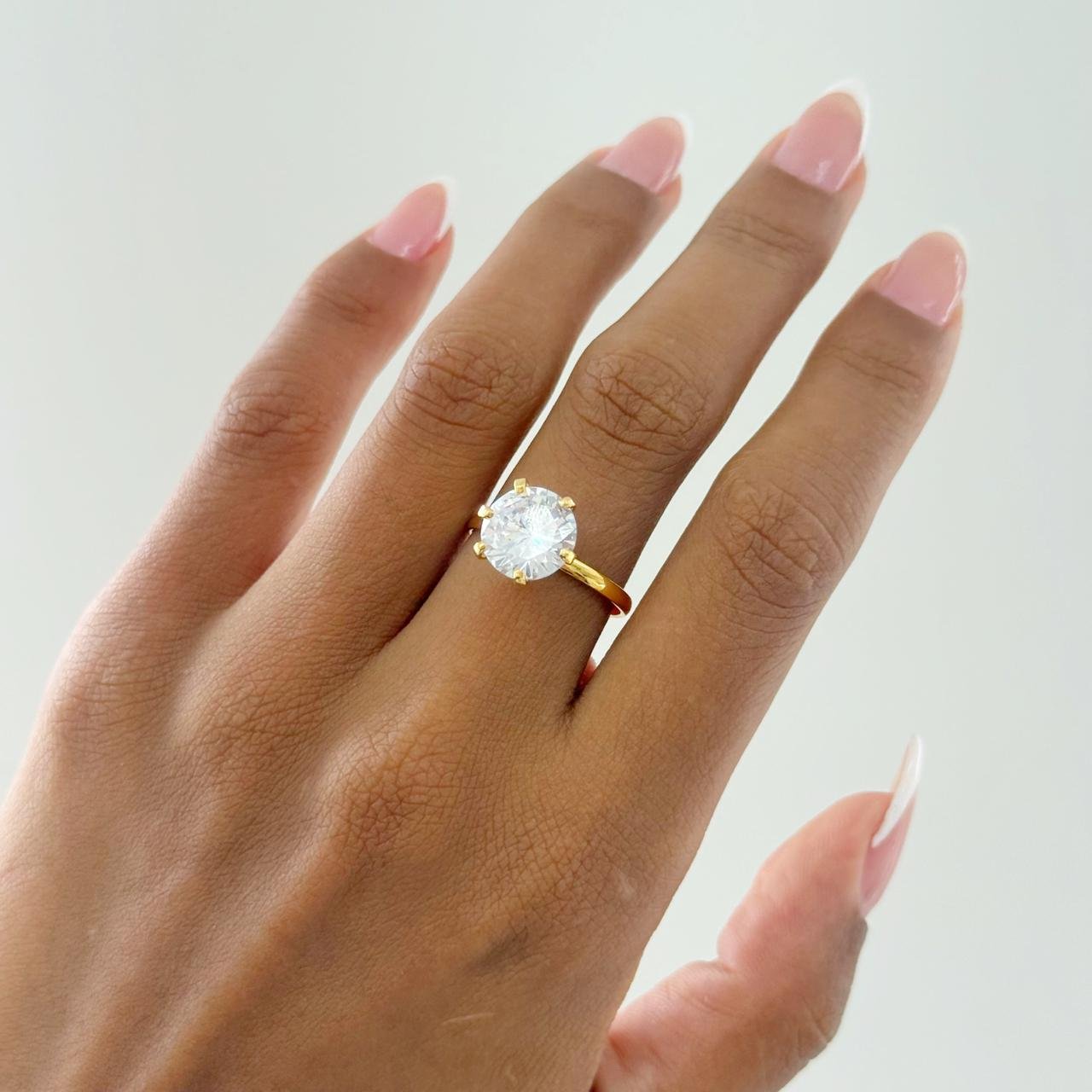 Anel Solitário Regulável com Zircônia 10mm Semi Joia Banhada a Ouro e Prata