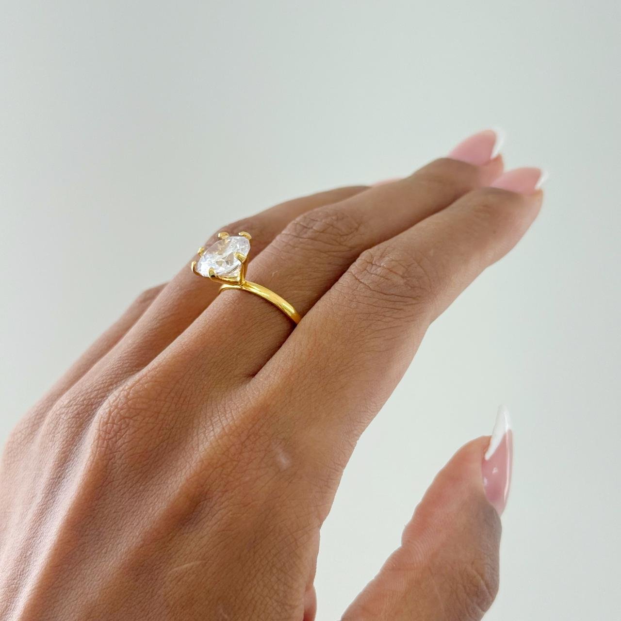 Anel Solitário Regulável com Zircônia 10mm Semi Joia Banhada a Ouro e Prata