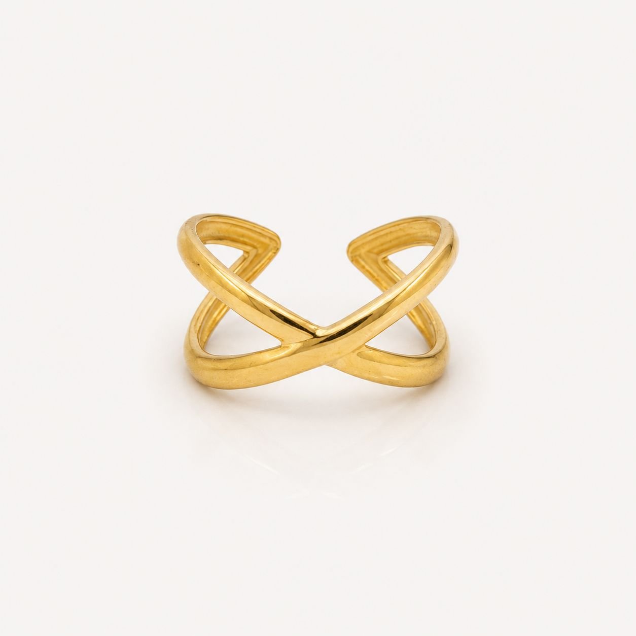 Anel X Ajustável Dourado em Aço
