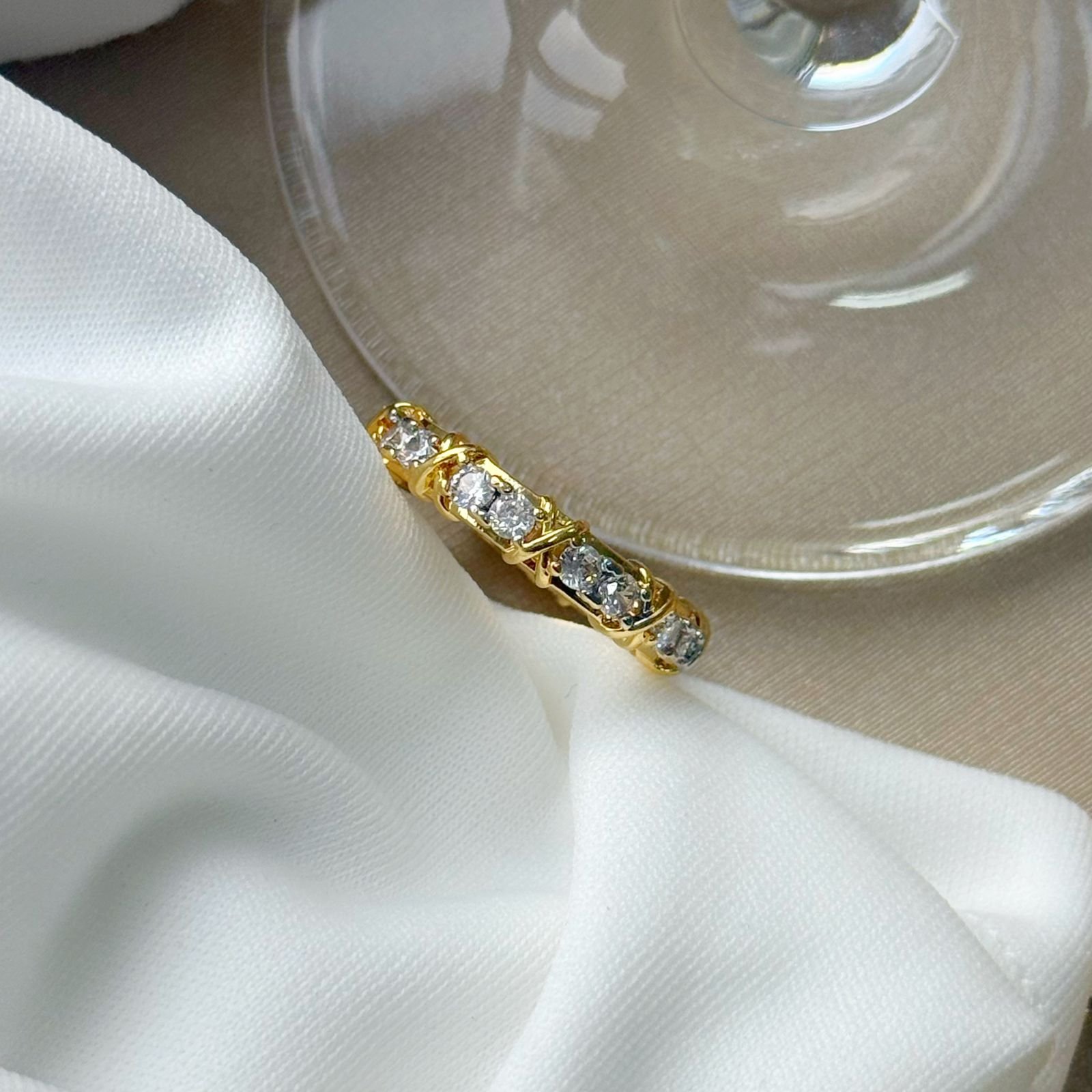 Anel X Dourado com Prata Mix Ajustável Semi Joia