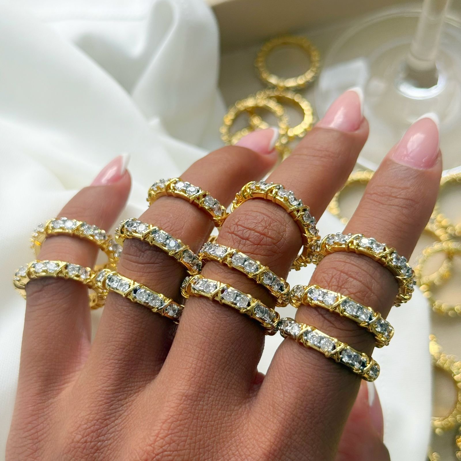 Anel X Dourado com Prata Mix Ajustável Semi Joia