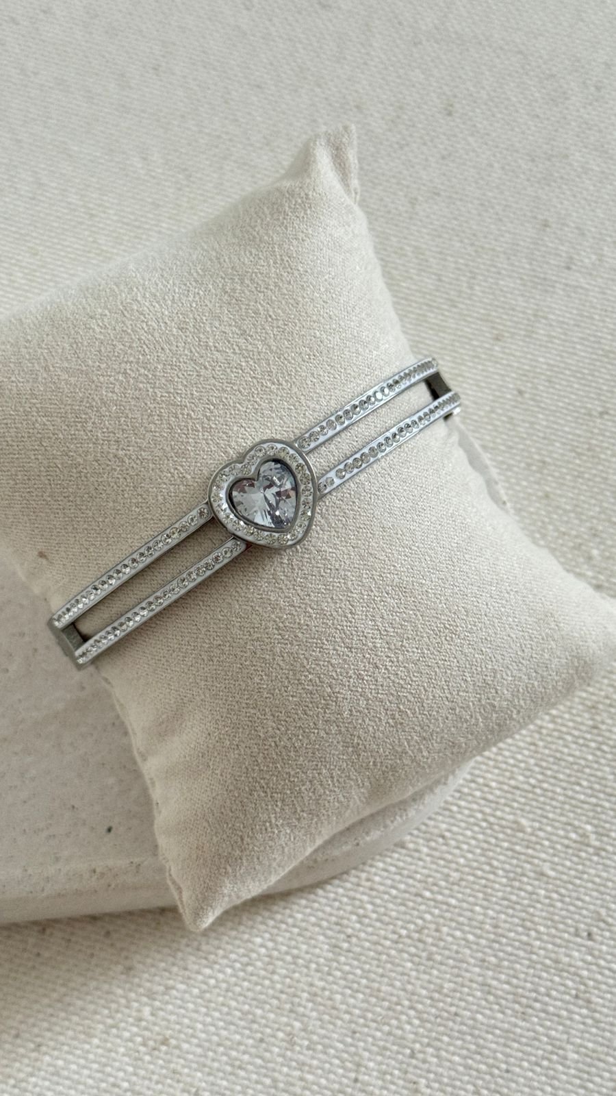 BRA153 Bracelete Coração Cravejado Aço Inox