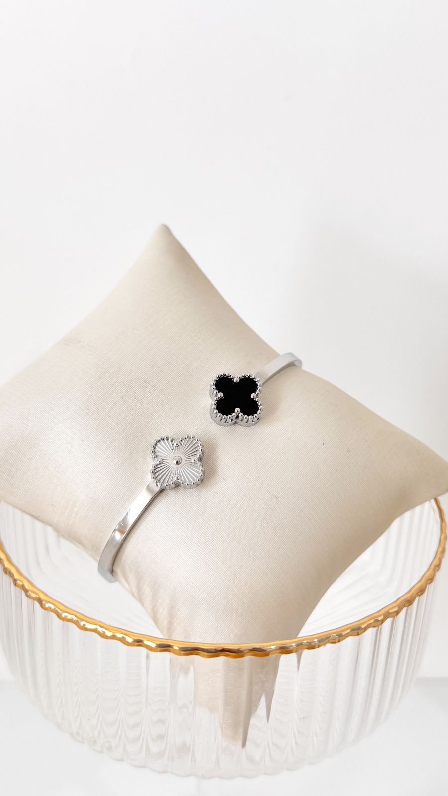BRA189 Bracelete 2 Trevos Silver Aço Inox