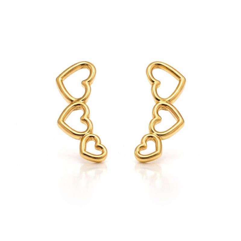 BRI592 Brinco Earcuff Três Corações Folheado á Ouro18k