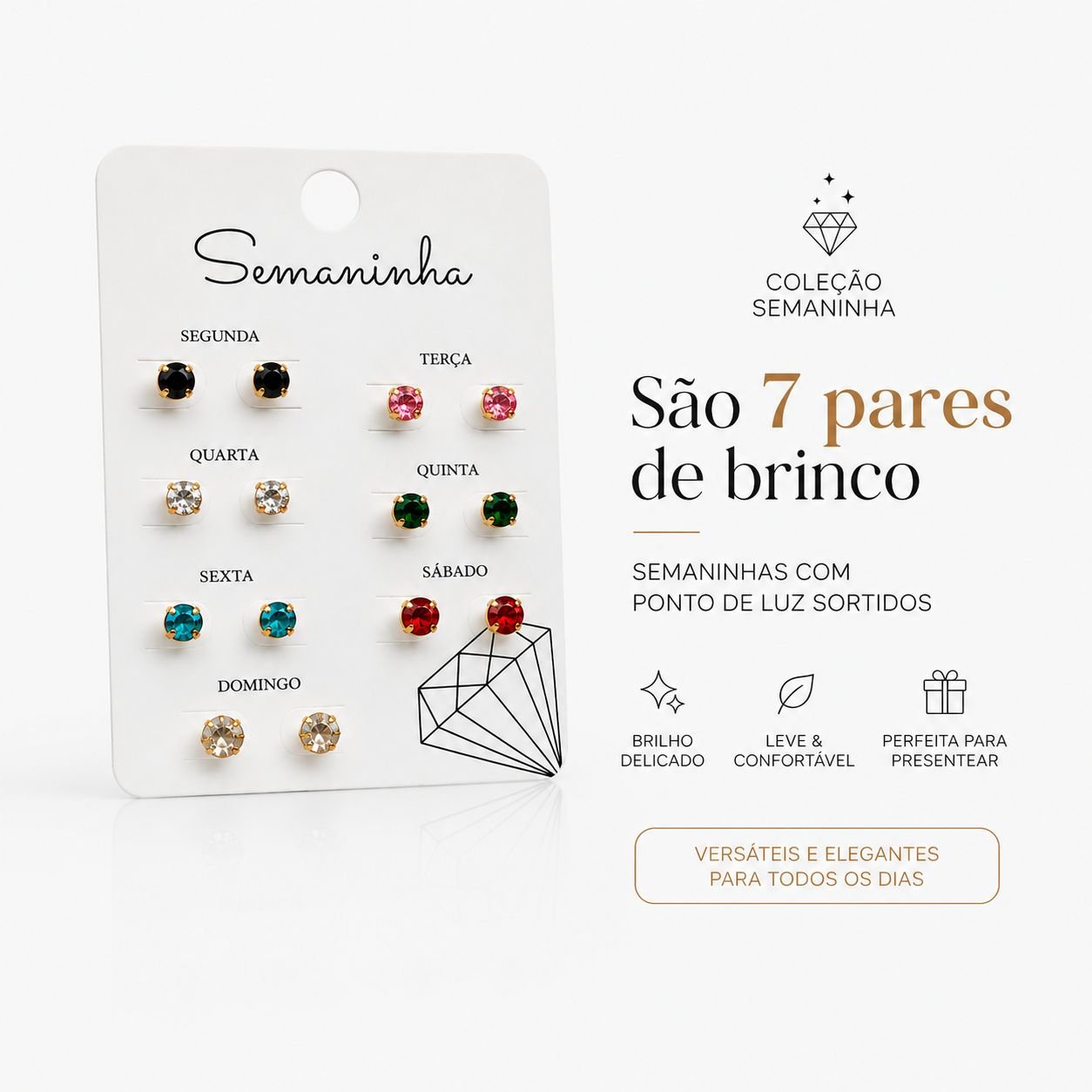Brinco cartela Semaninha Ponto de Luz Cores Sortidas em Semi Joia