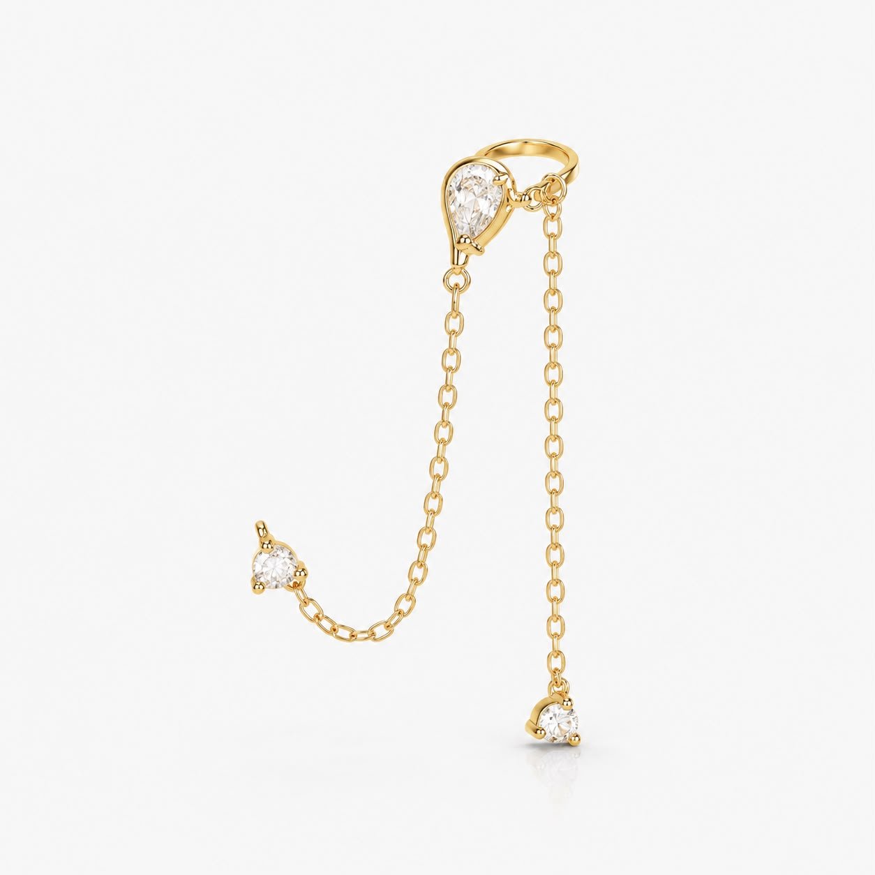 Brinco Ear Cuff Corrente Gota Ponto de Luz Semi Joia