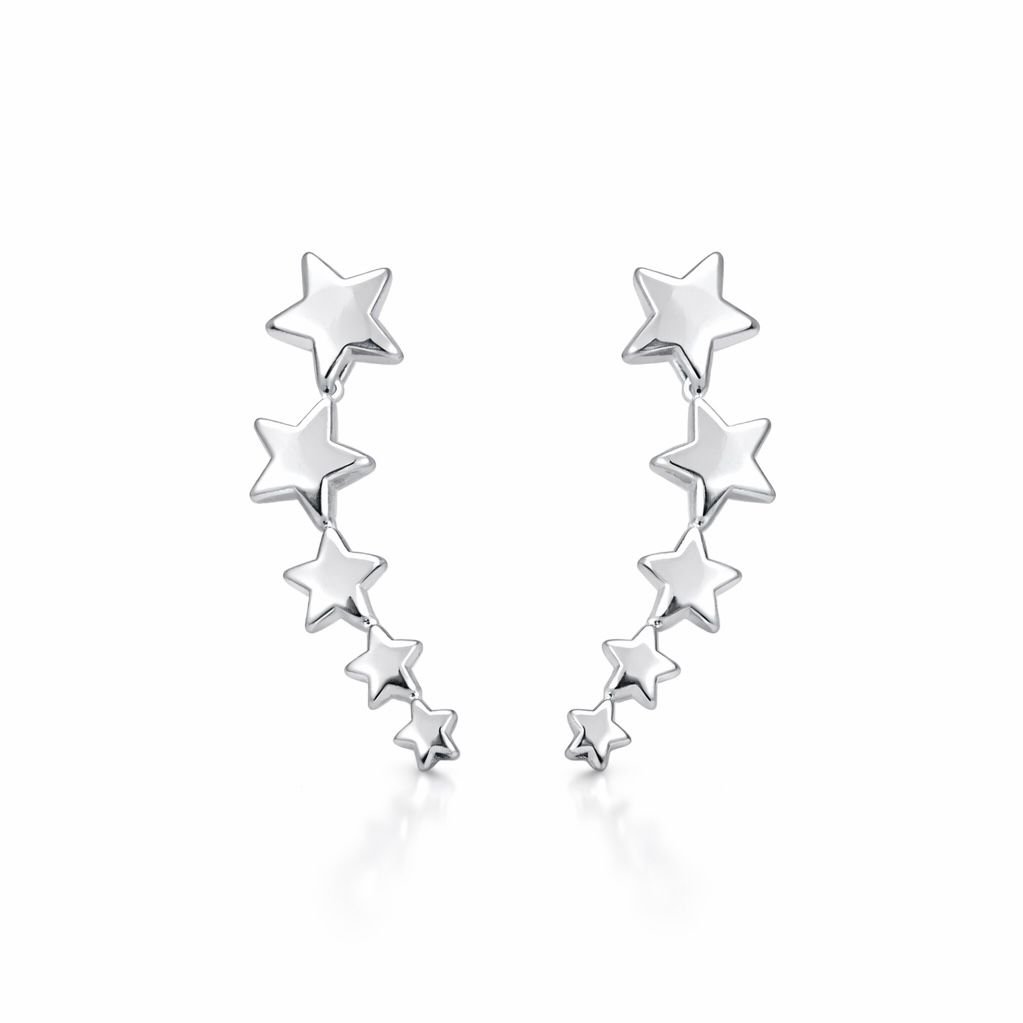 Brinco Earcuff Estrelas Folheado Prateado