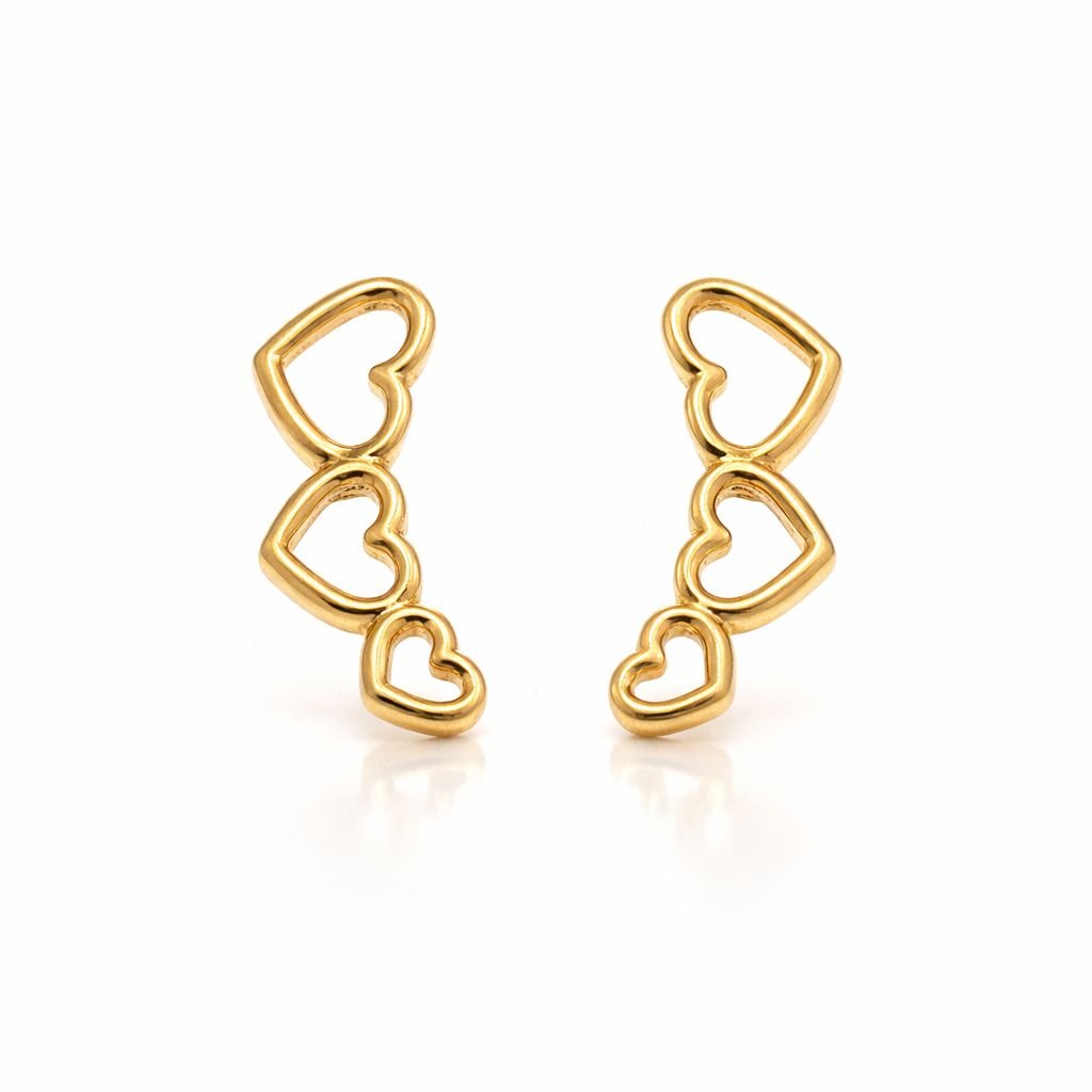 Brinco Earcuff Três Corações Folheado
