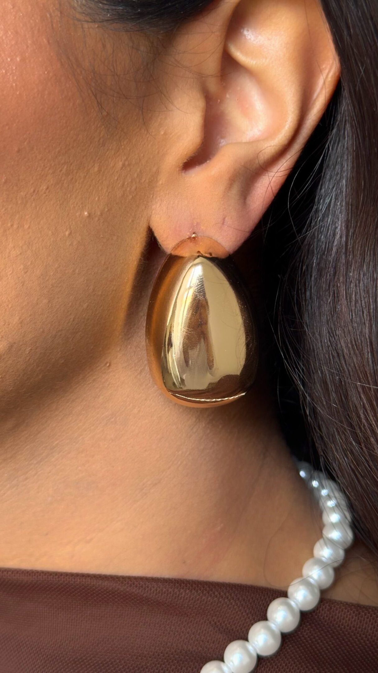 Brinco Gota Maxi Espelhado Folheado a Ouro 18K e Prata