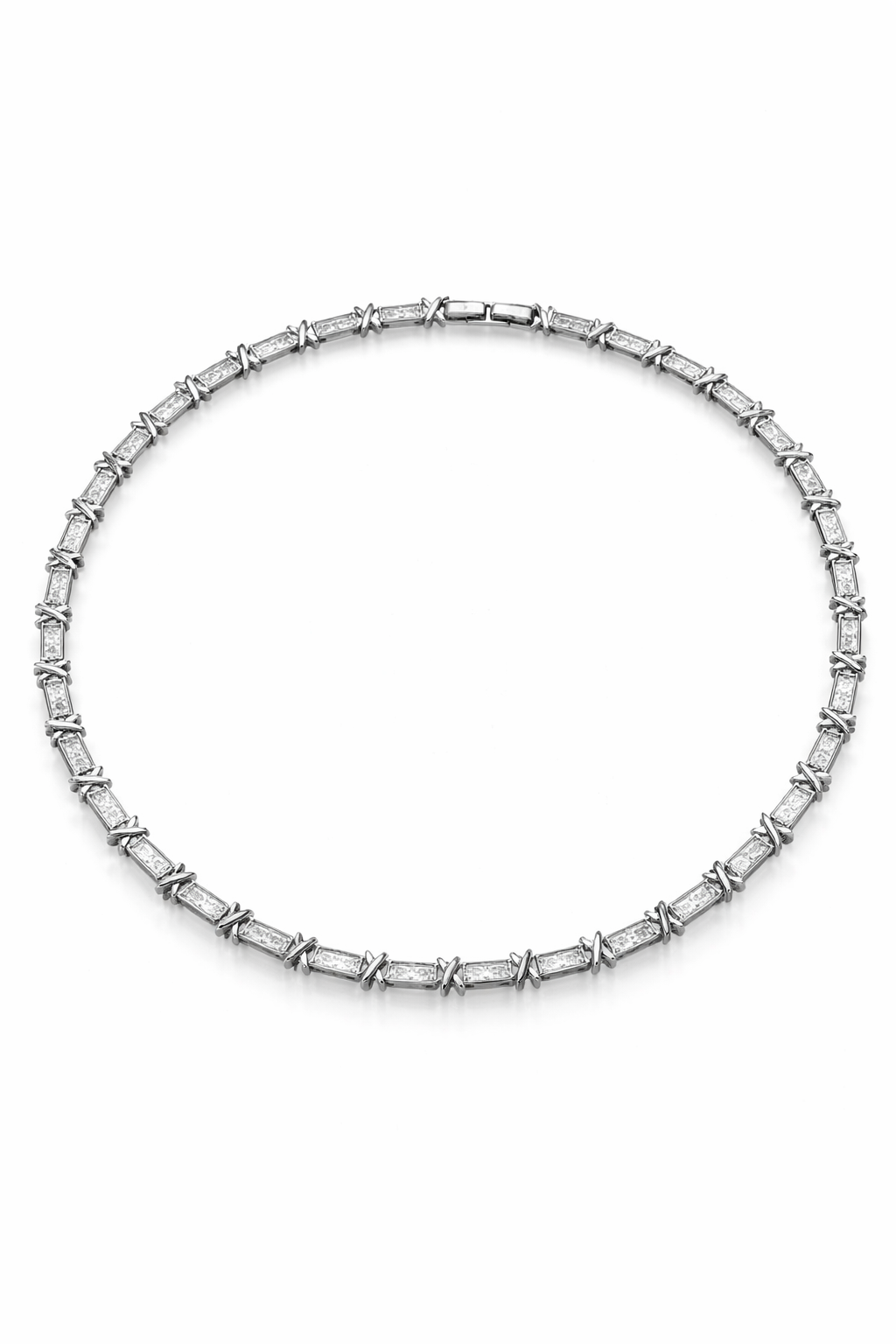 Colar Choker X com Zircônias Cravejadas Semi Joia