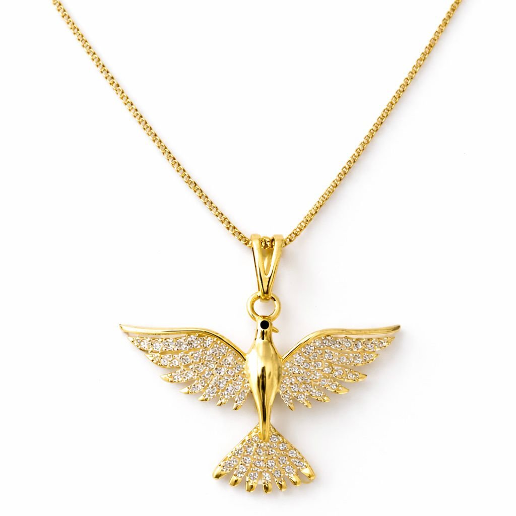 Colar Divino Espírito Santo com Zircônias Cravejadas Semijoia Folheada