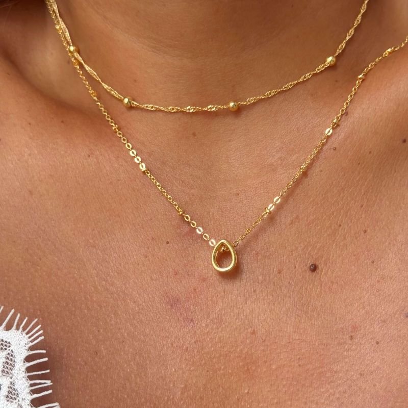 Colar Duplo Gota Folheado a Ouro