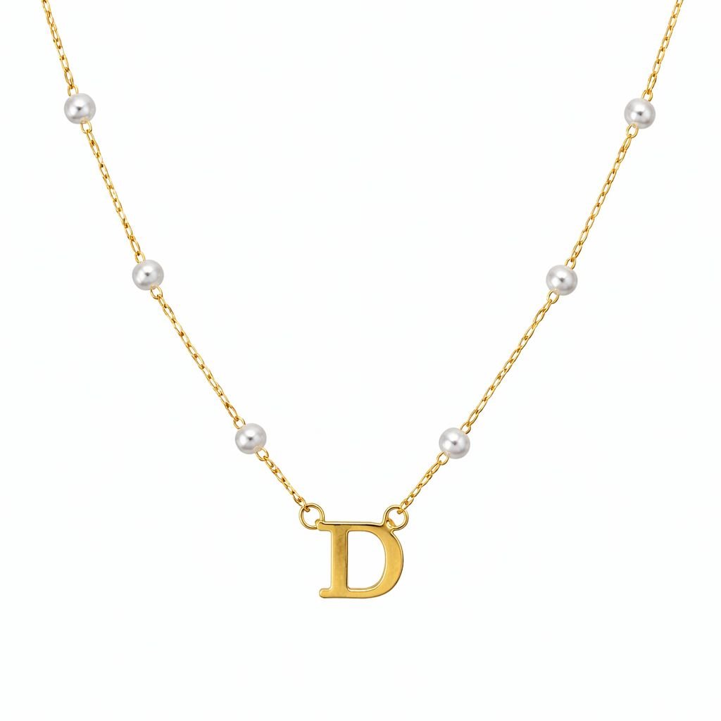 Colar Inicial Personalizado com Pérolas Semi Joia