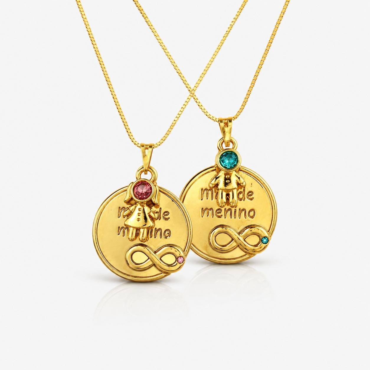 Colar mãe de menino ou menina com zircônia cravejadas colorida semi joia