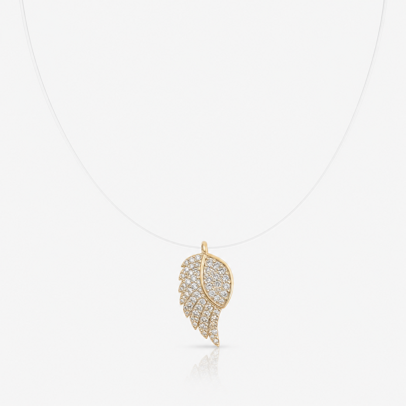 Colar Nylon Asa de Anjo Cravejada com Zircônias Semi Joia