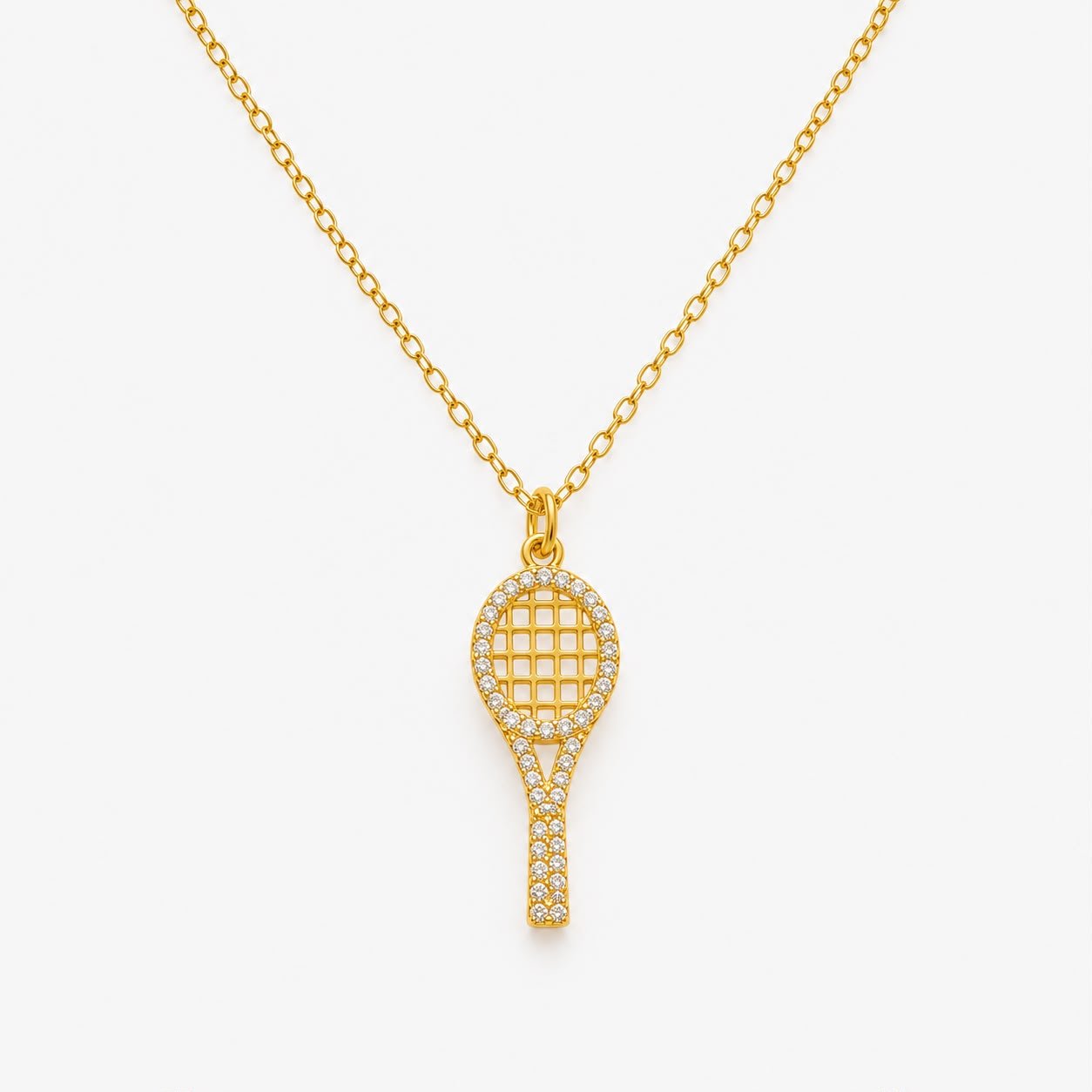 Colar Raquete Com Zircônias Cravejadas Semi Joia