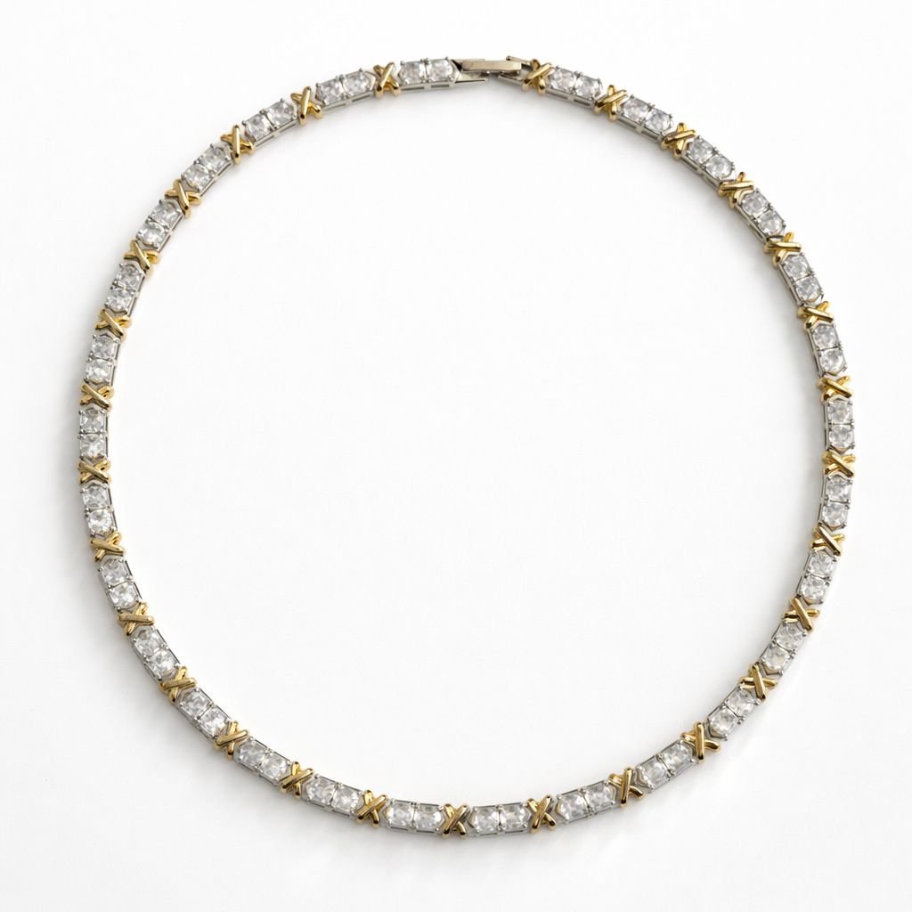 Colar Riviera Cravejado com Zircônias Mix de Banho Ouro 18K e Prata – Estilo Joia Luxo