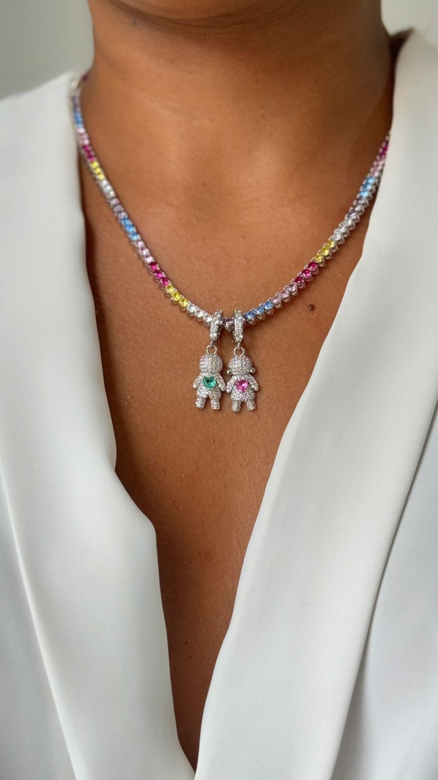 COLR103 Colar Riviera colorida com FILHO LOVE cravejado Semi jóia