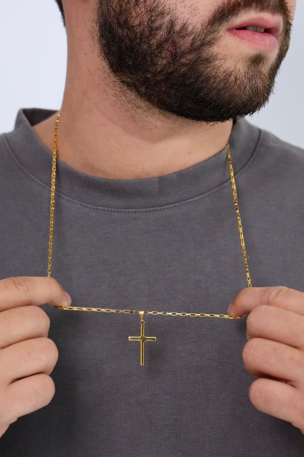 COLR225 Corrente Masculina Cart com Pingente Cruz Lisa Folheado