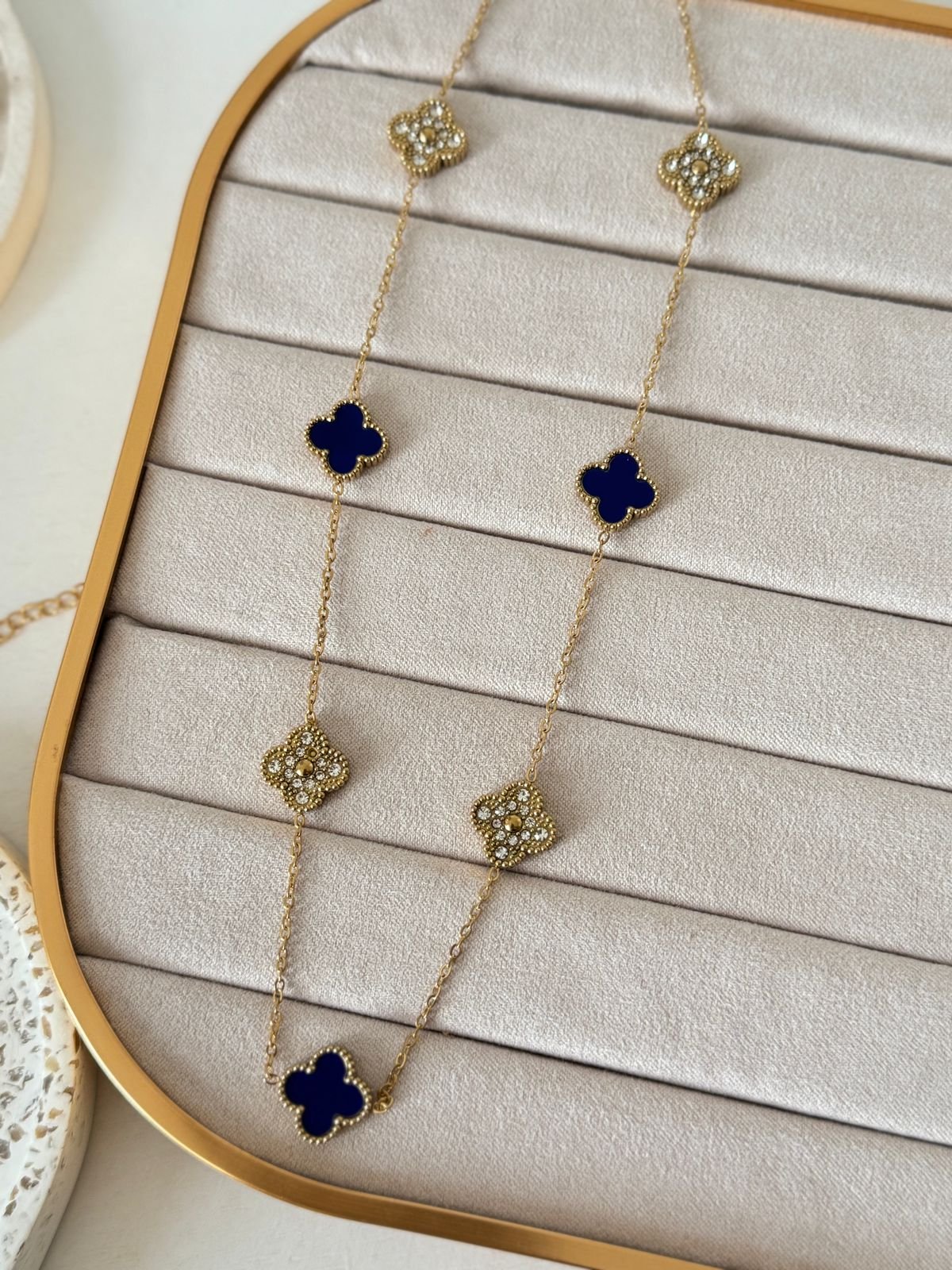 COLR365 Colar Choker 7 Trevos Dupla Fase Aço Inox
