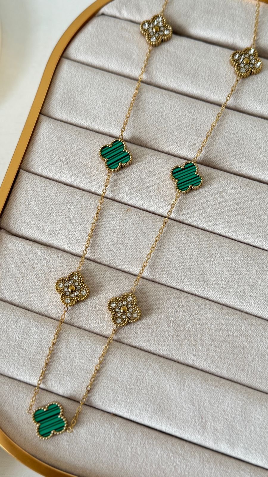 COLR365 Colar Choker 7 Trevos Dupla Fase Aço Inox