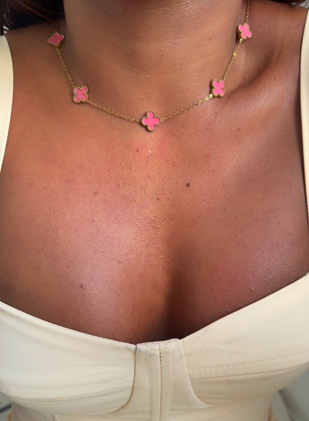 COLR369 Colar Choker 7 Trevos Colr Aço Inox OURO