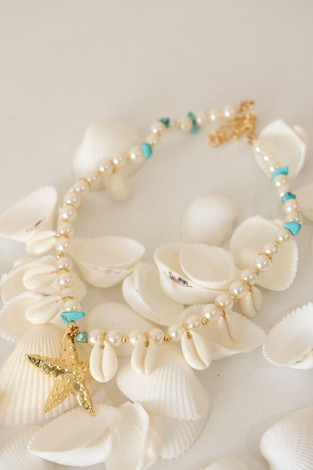 COLR429 Choker Pérola Com Concha Estrela Do Mar em Semi Joia Banhado á OURO