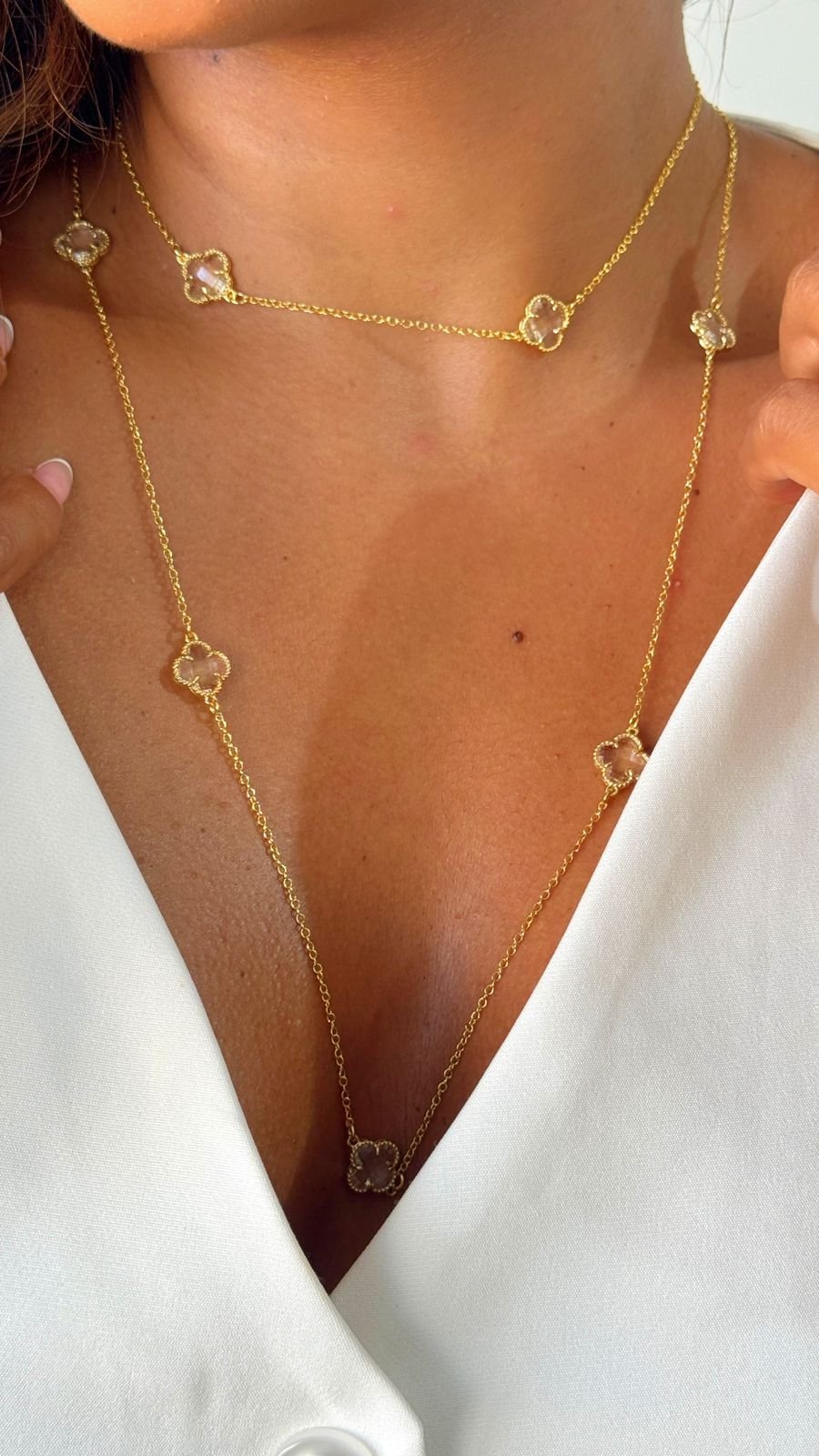 COLR69 Colar choker trevo semi joia