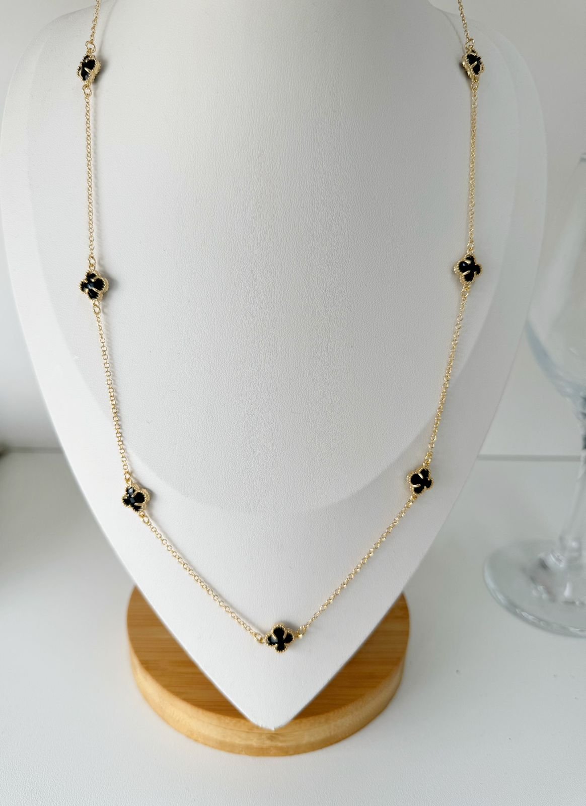 COLR70 Colar longo trevo cristal 60cm Semi jóia