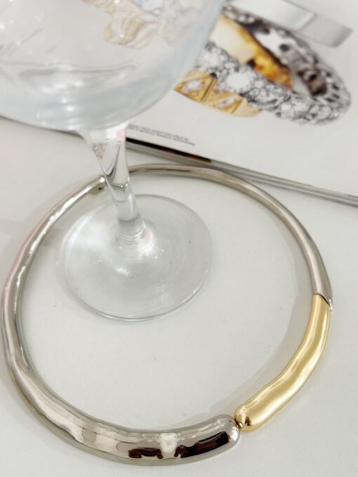 Colr92 Colar Silver golden martelado Semi jóia