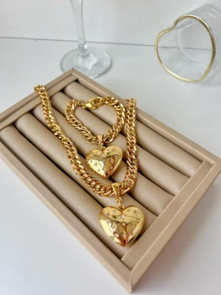 Conjunto Love Gold Ponto de Luz Trançado Semi Joia