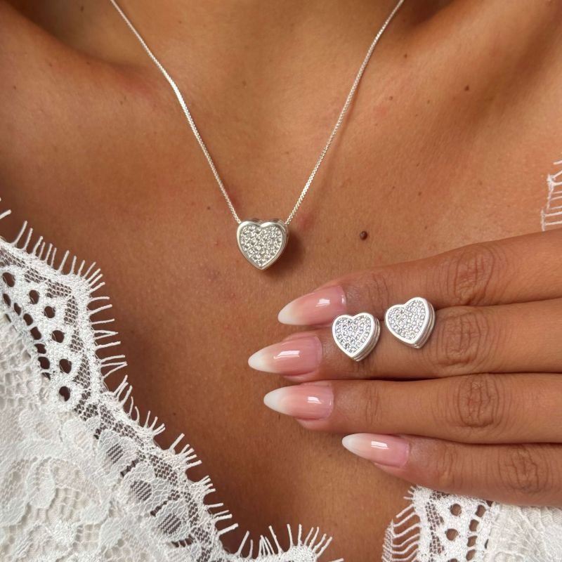 Conjunto Coração Cravejado Folheado