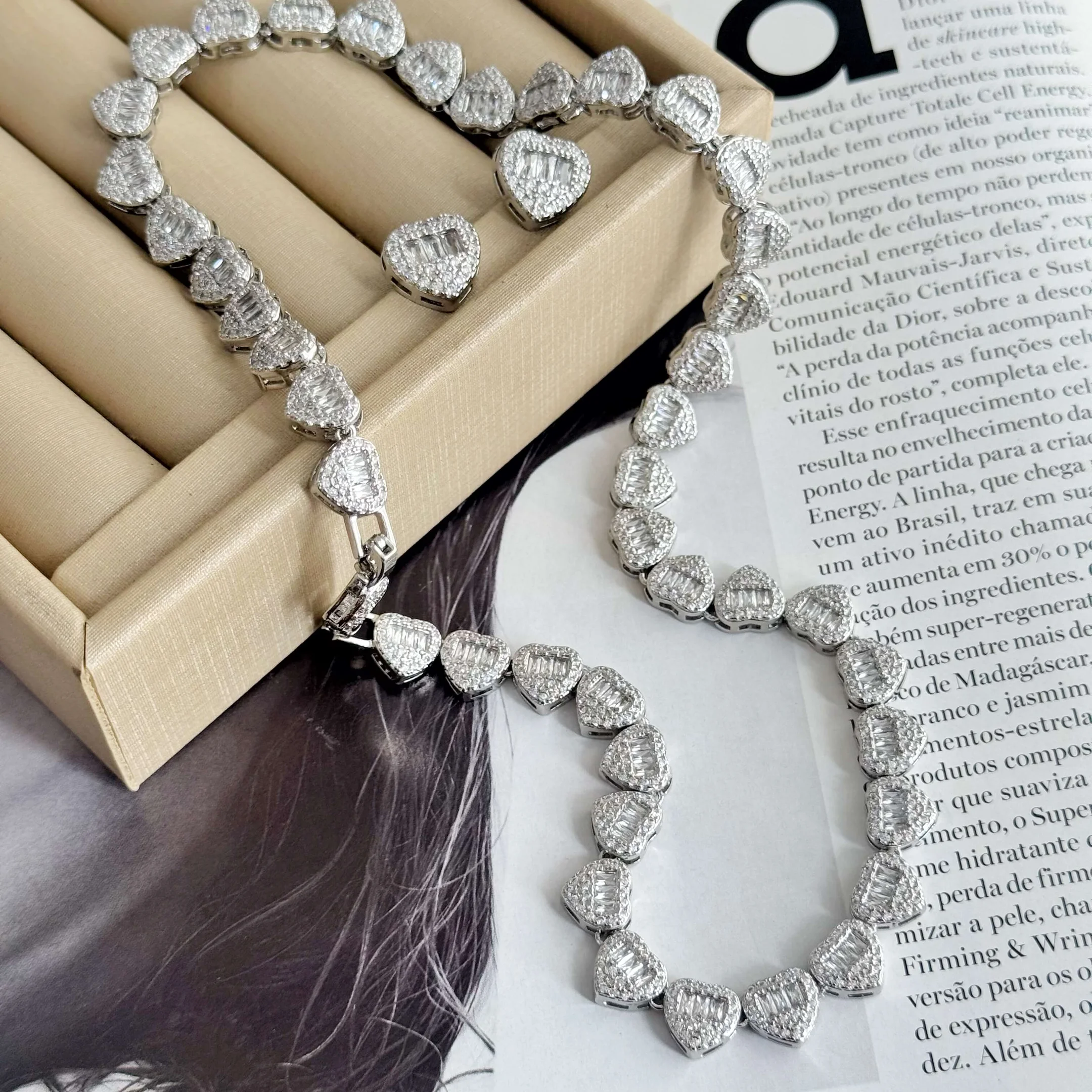 Conjunto Coração Navete Semi Joia