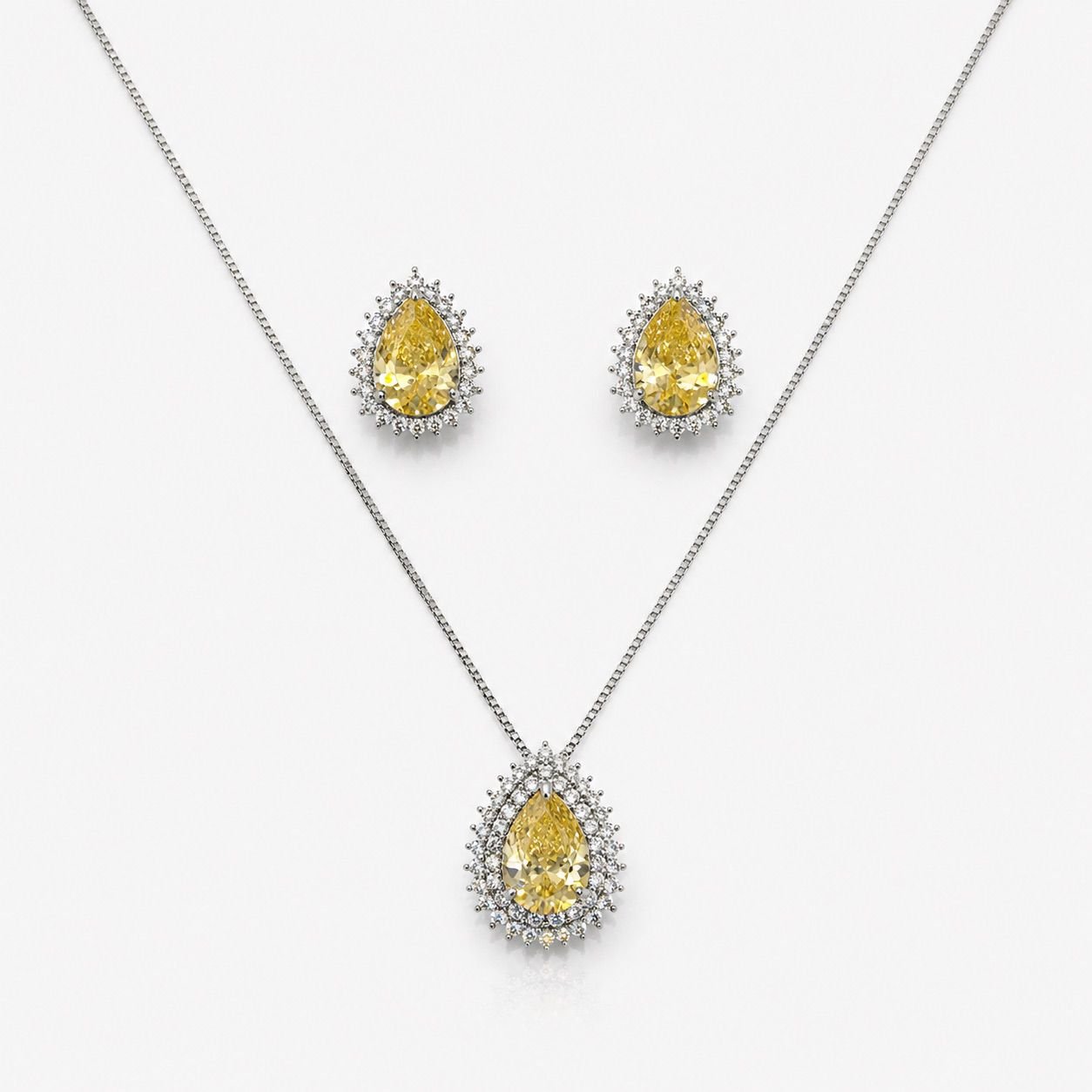 Conjunto Gota Citrino Semi Joia Com caixa de Presente